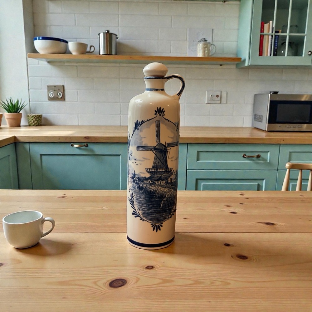 Delft Blue Decanter Made in Holland cork stopper Windmill design # 27DM-74/2G